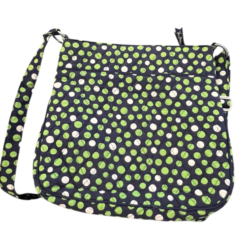 Vera Bradley Lucky Dots Hipster Quilted Crossover Purse 3 Zipper Navy Green - Picture 13 of 16